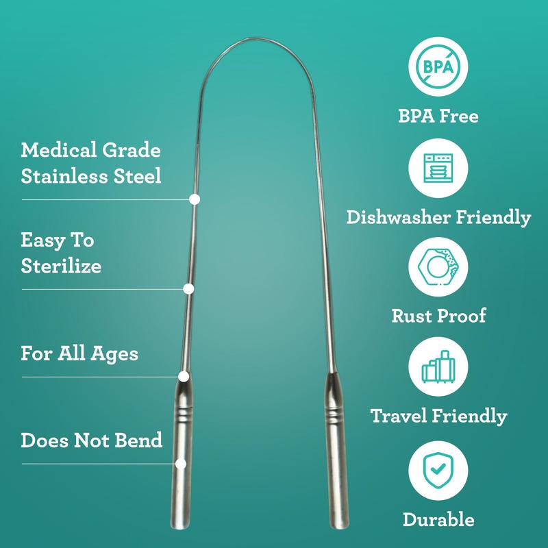 U Shaped Stainless Steel Tongue Scraper (2-Pack) Oral Case