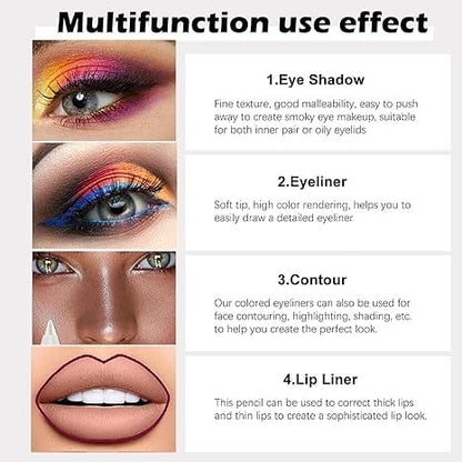 14-Pack Eyeliner Pencil Waterproof Colored Gel Liners